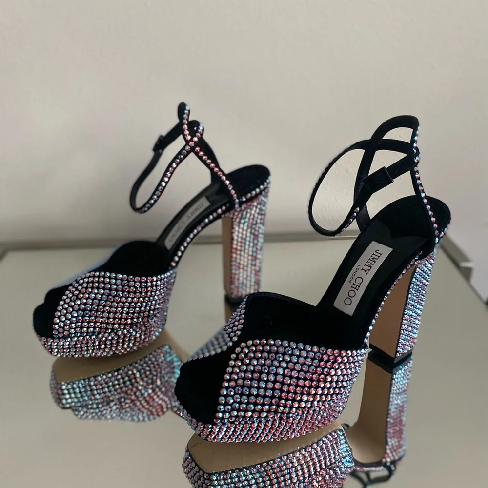 New Jimmy Choo Sacaria 120 Embellished Platform High Sandals $2,150 37.5